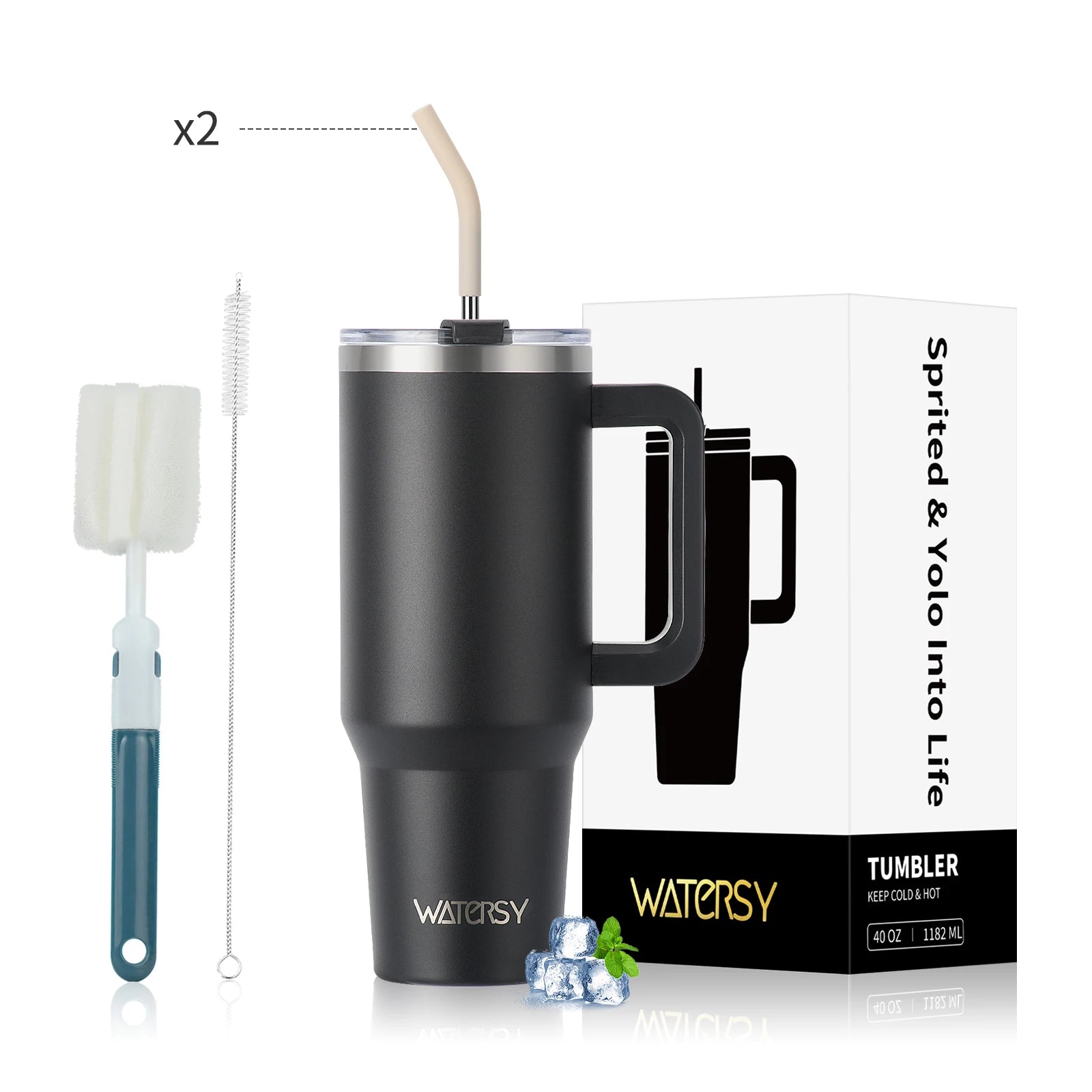 Wholesale 40oz Stainless Steel Handle Tumbler 30 oz Hot Thermal Coffee Mug Water Bottle With Metal Straws Lid Customizable