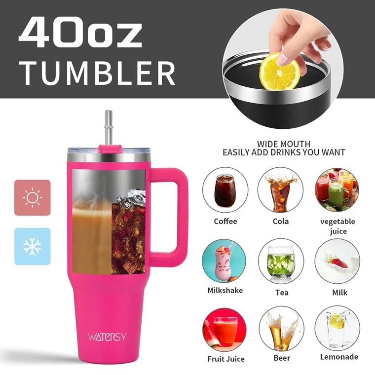 Wholesale 40oz Stainless Steel Handle Tumbler 30 oz Hot Thermal Coffee Mug Water Bottle With Metal Straws Lid Customizable