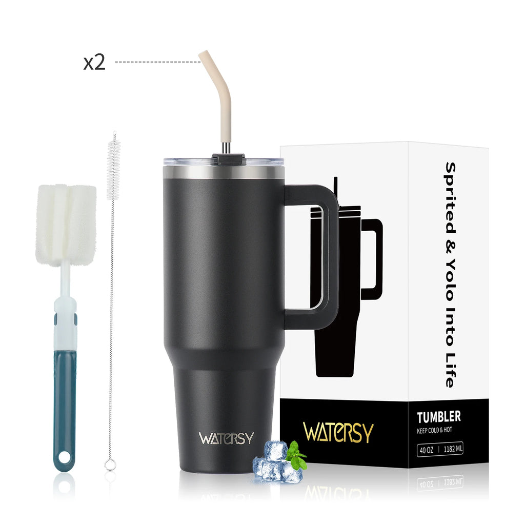 Wholesale 40oz Stainless Steel Handle Tumbler 30 oz Hot Thermal Coffee Mug Water Bottle With Metal Straws Lid Customizable