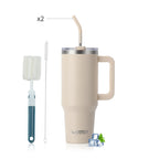 Wholesale 40oz Stainless Steel Handle Tumbler 30 oz Hot Thermal Coffee Mug Water Bottle With Metal Straws Lid Customizable