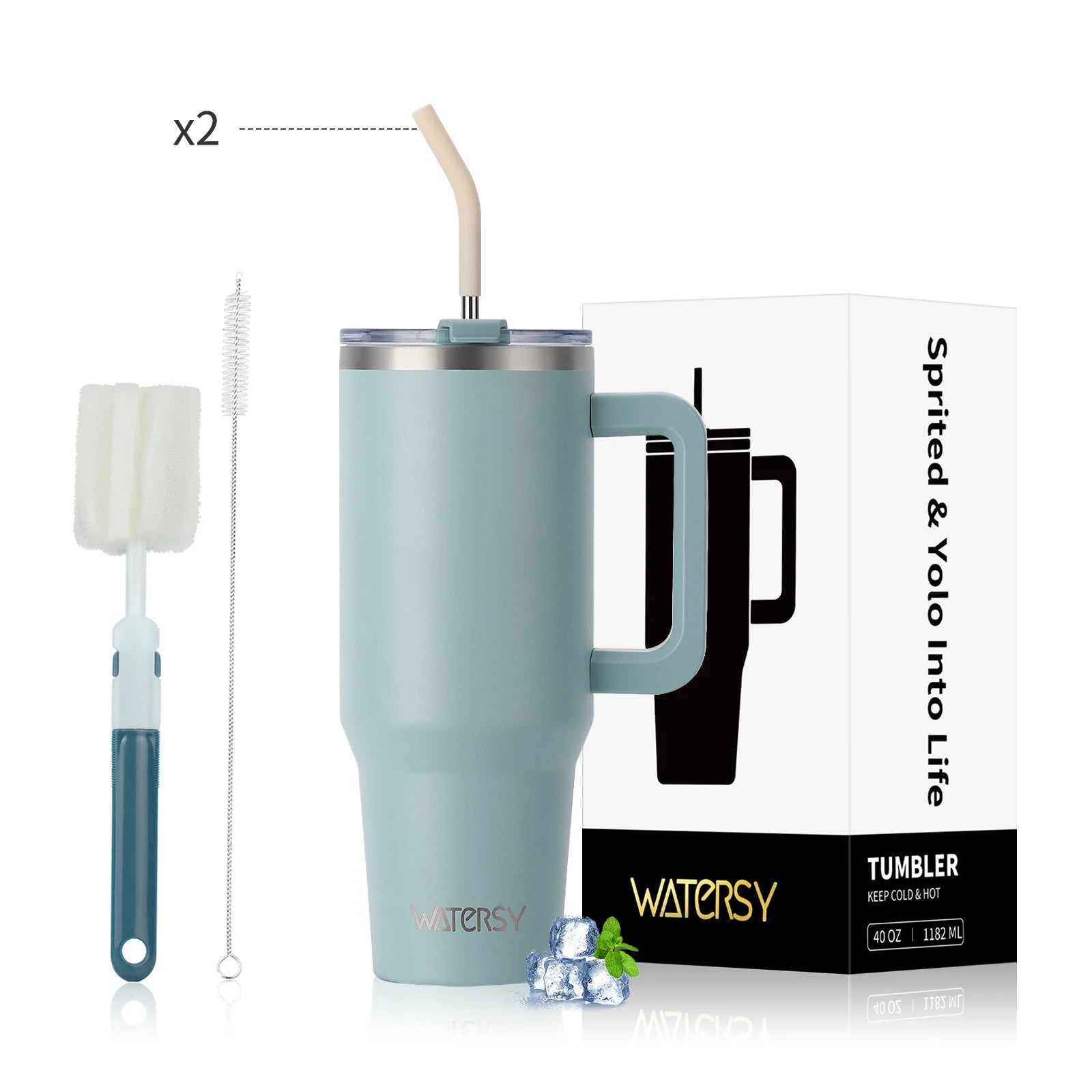 Wholesale 40oz Stainless Steel Handle Tumbler 30 oz Hot Thermal Coffee Mug Water Bottle With Metal Straws Lid Customizable