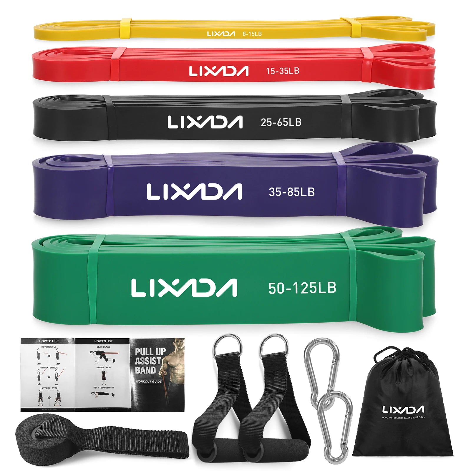 Lixada 5 Packs Pull Up Assist Bands Set Resistance Loop Bands Powerlifting Workout Exercise Stretch Bands and Carry Bag