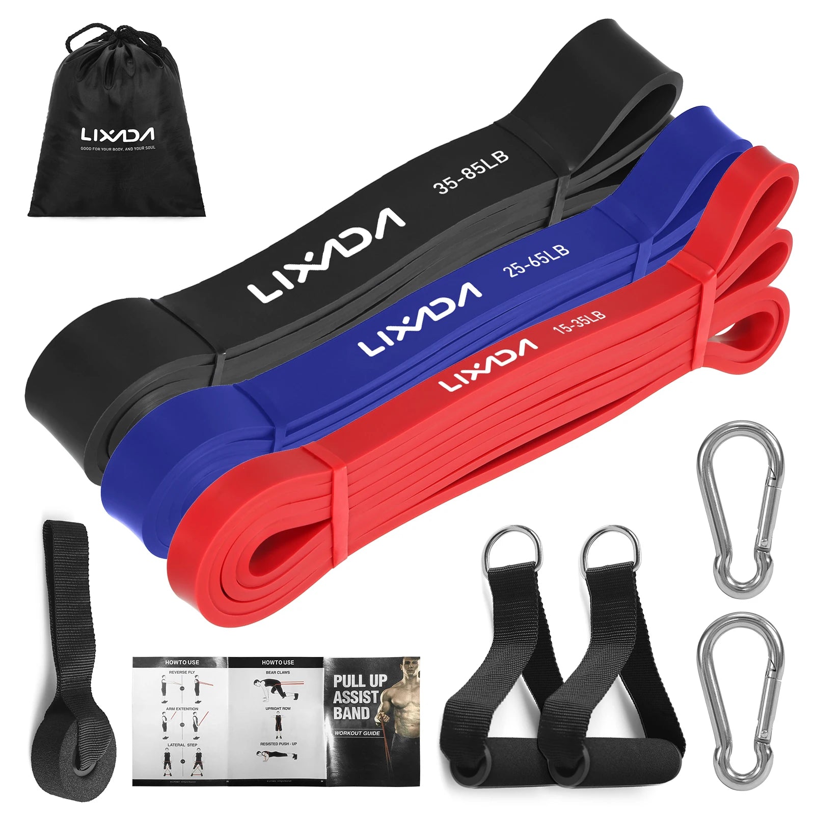 Lixada 5 Packs Pull Up Assist Bands Set Resistance Loop Bands Powerlifting Workout Exercise Stretch Bands and Carry Bag